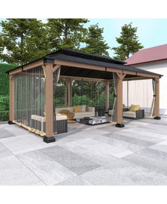 12 x 20 Feet Cedar Solid Wood Frame Galvanized Steel Double Top Gazebo Equipped with 4 Pieces of Mosquito Netting