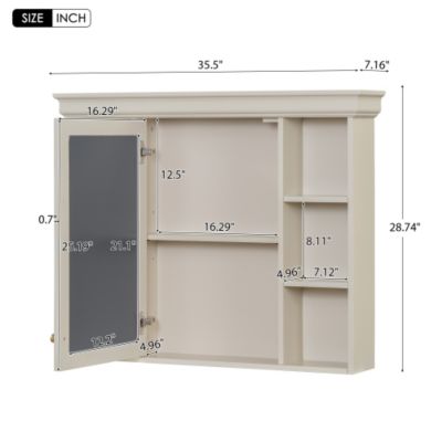 Wooden Wall-Mount Medicine Cabinet with Adjustable Shelf and Door