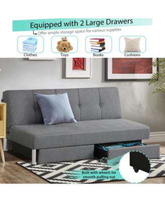 3-Seat Convertible Sofa Bed with 2 Large Drawers and 3 Adjustable Angles