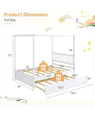 Full Size Canopy Bed with Trundle Wooden Platform Bed Frame Headboard