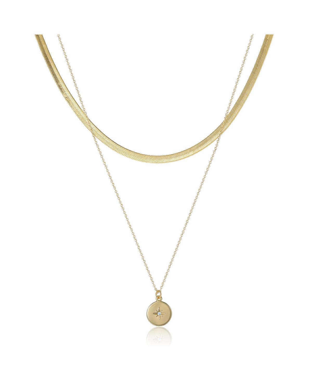 Gold-Tone Layered Chain Necklace with Star Pendant - Gold