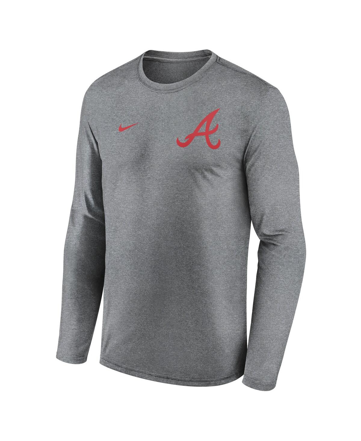 Nike Men's Heather Charcoal Atlanta Braves 2-hit Legend Performance Long Sleeve T-shirt In Heather Charcoal