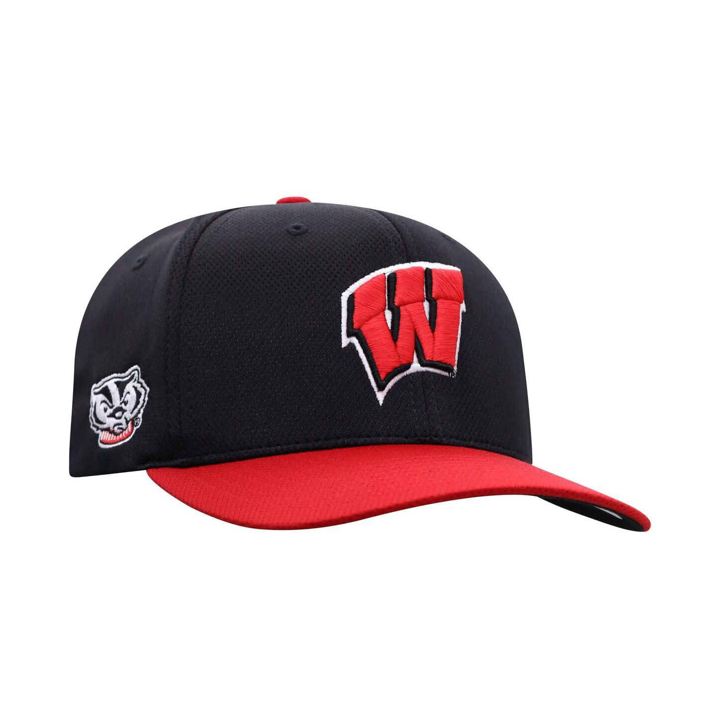 Мужская кепка Top of the World Black Wisconsin Badgers Reflex Fitted Hat — фото 2