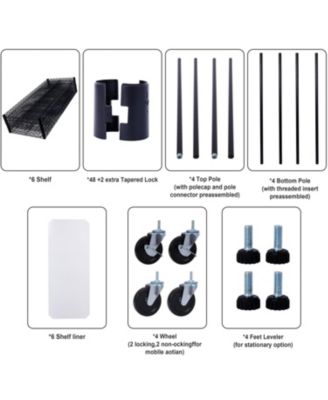 6 Tier 6000lbs Capacity NSF Metal Shelf Wire Shelving Unit, Heavy Duty Adjustable Storage Rack with Wheels & Shelf Liners for Commercial Grade Utility Steel Storage Rack, Black - 82"H x 48"L x 18"D