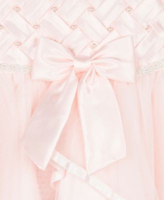 Baby Girls Basket Weave Social Dress with Two Tiered Ribbon Skirt
