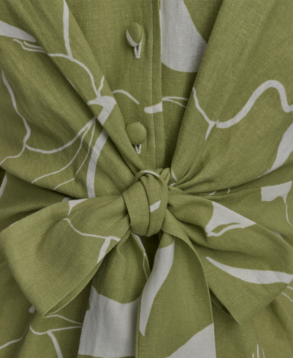 Donna Karan New York Print Tie Waist Linen Blend Midi Shirtdress In Green