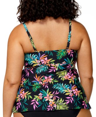 Plus Size Printed Tiered Tankini Top