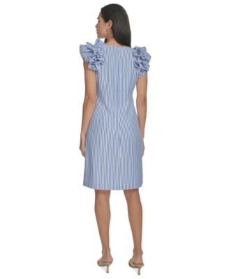 Women's Ruffled Sleeveless Crewneck Sheath Dress