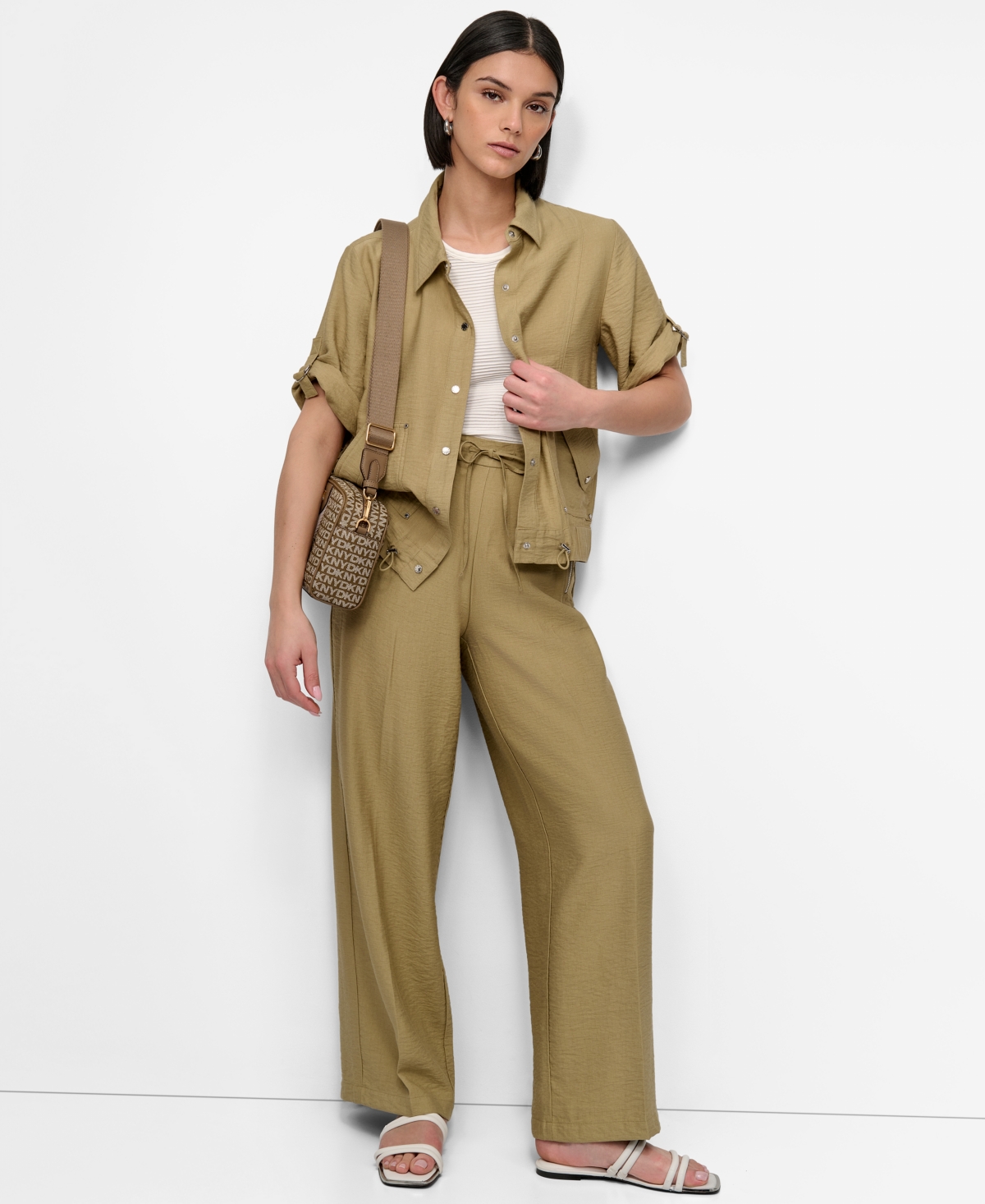 Dkny Women's Snap-front Roll-tab Short-sleeve Jacket