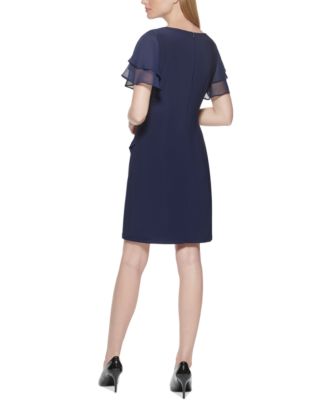 Petite Flutter-sleeve Sheath Knee Length Dress