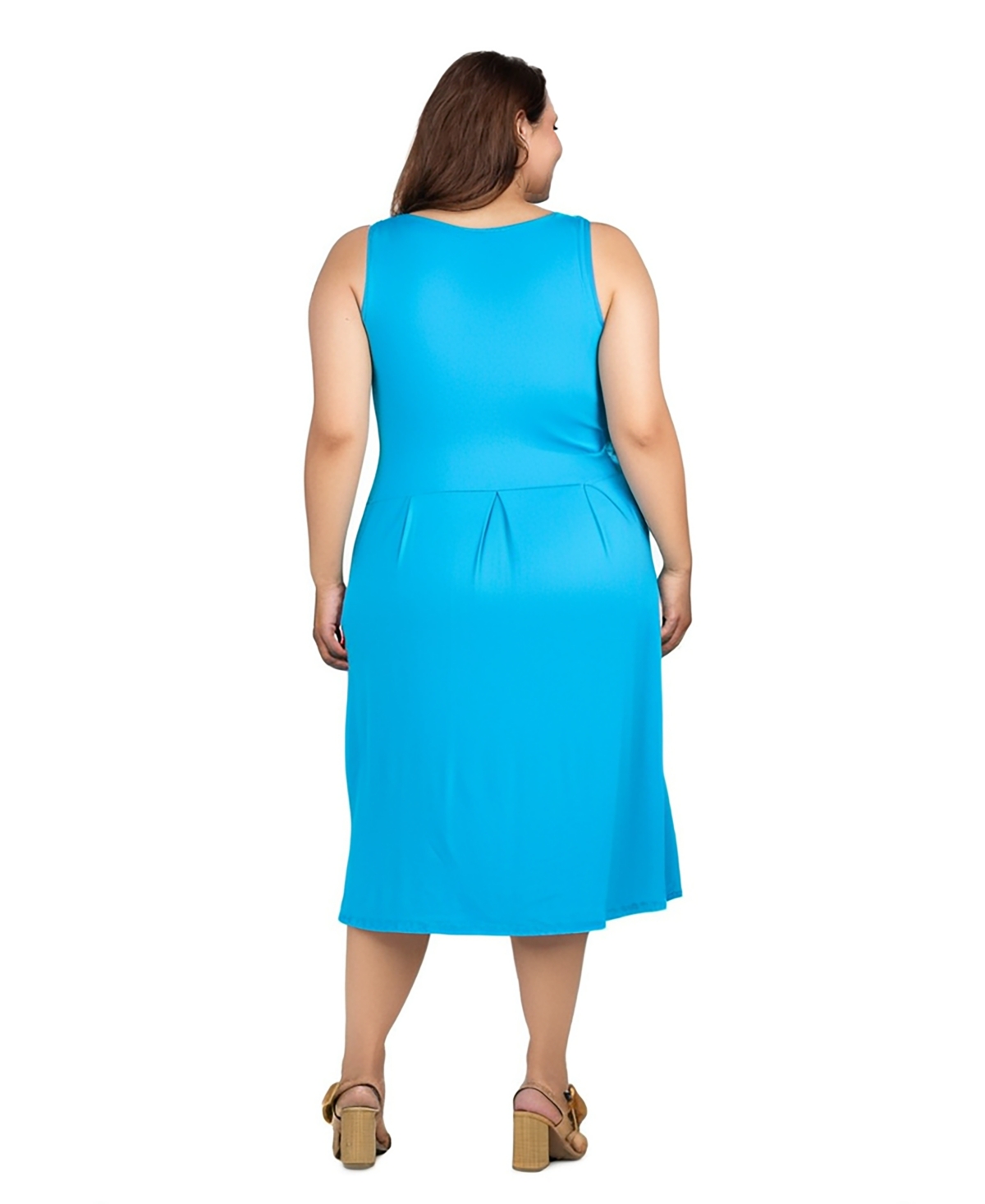 24seven Comfort Apparel Fit And Flare Sleeveless Maternity Midi Dress With Pockets In Turq