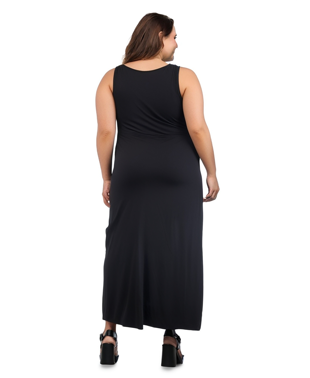 24seven Comfort Apparel V Neck Sleeveless Maternity Maxi Dress With Belt In Black
