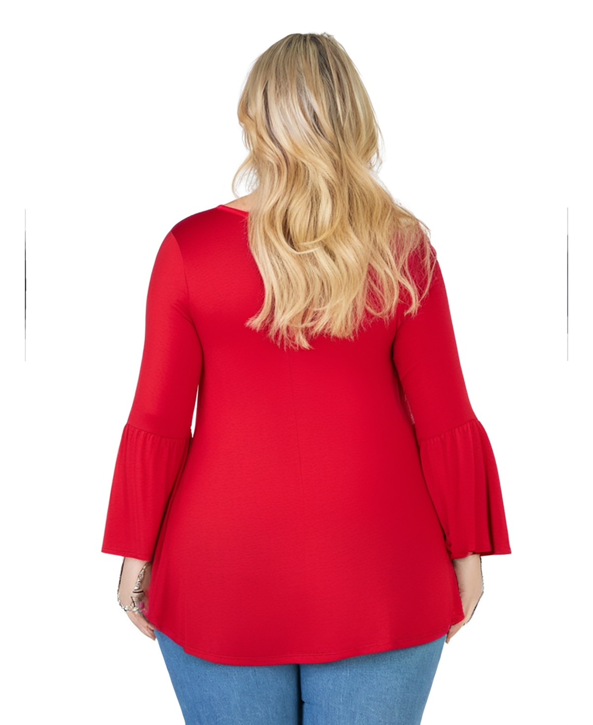 24SEVEN COMFORT APPAREL PLUS SIZE LONG BELL SLEEVE FLARED TUNIC TOP 