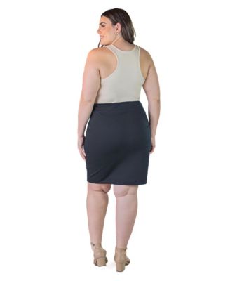Plus Size Solid Color Elastic Waist Knee Length Pencil Skirt