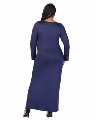 Plus Size Long Sleeve Side Slit Fitted Maxi Dress