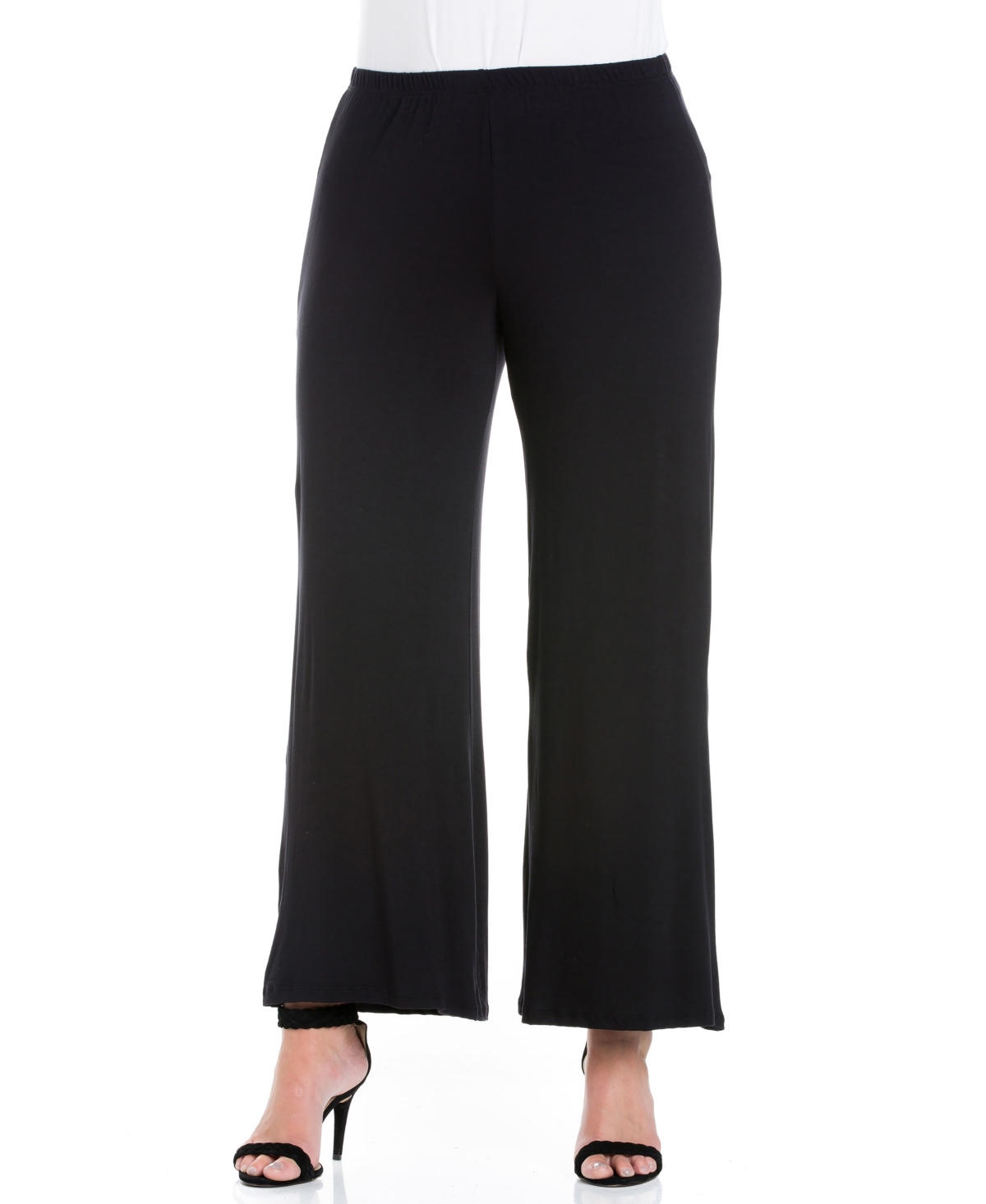 24SEVEN COMFORT APPAREL PLUS SIZE ELASTIC WAIST FLARED LEG PALAZZO PANTS 