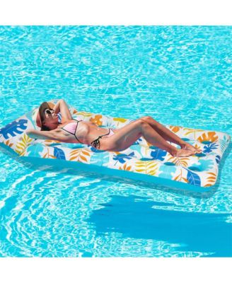 2 Piece Float Set Lounger Inflatable Pool Floats Reclining Chair Pedal Cup Holder White Blue
