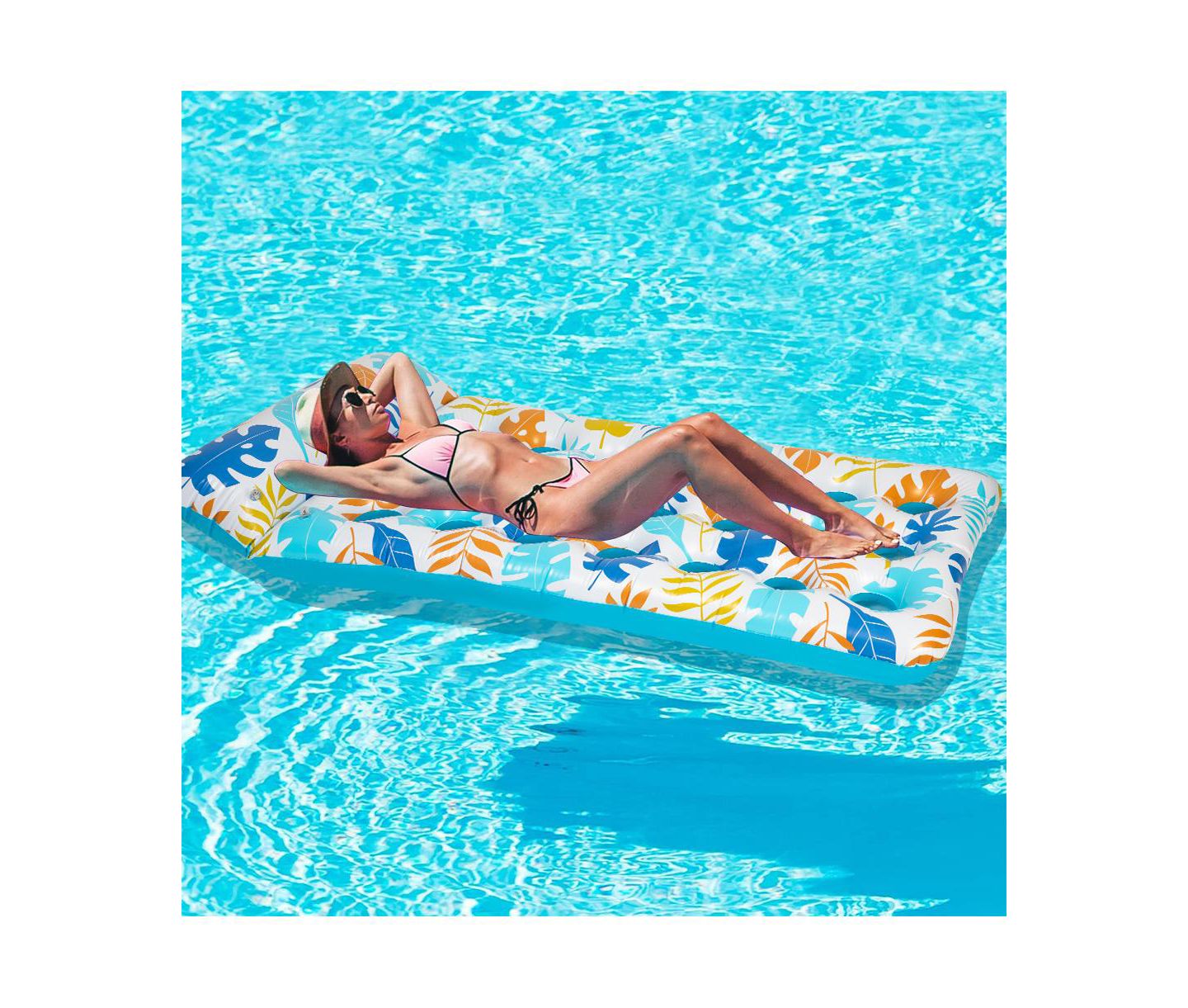 Детские игрушки Cowin 2 Piece Float Set Lounger Inflatable Pool Floats Reclining Chair Pedal Cup Holder White Blue — фото 7