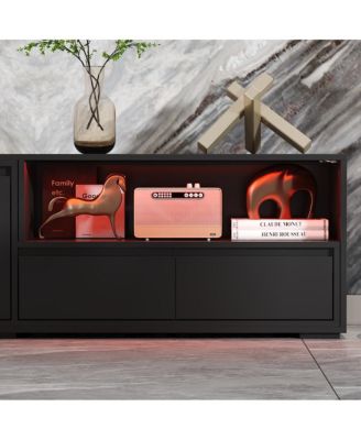 2-Door 2-Drawer MDF Retractable LED Lights & Metal Legs TV Stand