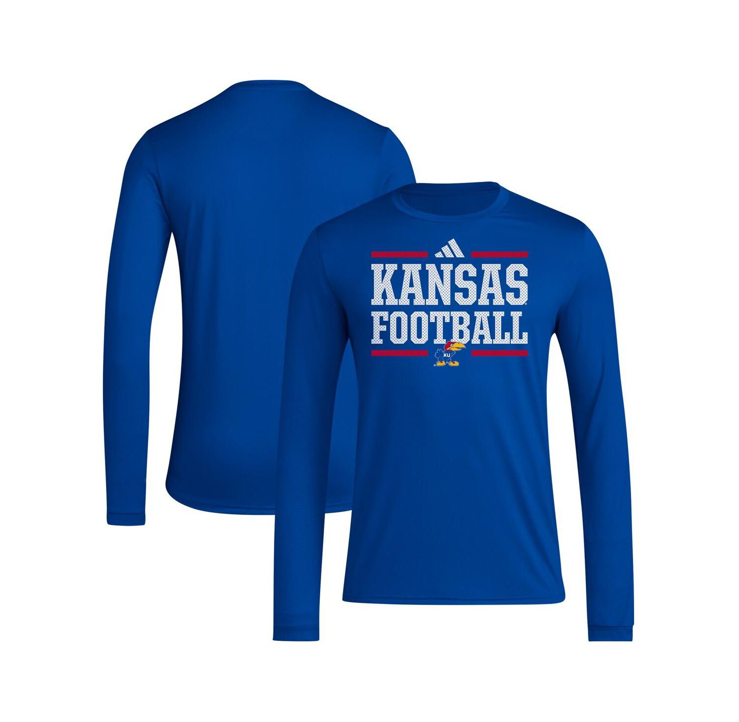Men's Royal Kansas Jayhawks Locker Football Pre-Game AEROREADY Long Sleeve T-Shirt