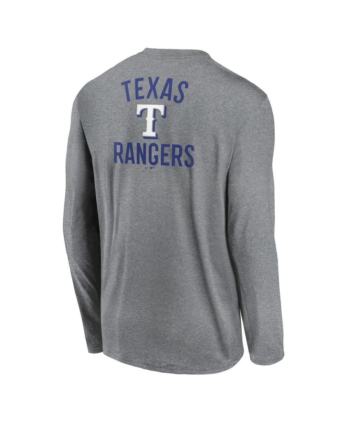 Nike Men's Heather Charcoal Texas Rangers 2-hit Legend Performance Long Sleeve T-shirt In Heather Charcoal