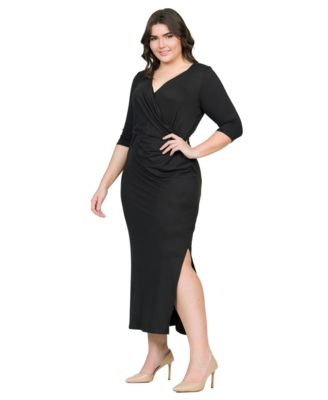 Fitted V-Neck Side Slit Maxi Dress