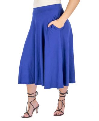 Plus Size Elastic Waist Pleated Pocket Midi Skirt