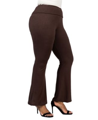 Plus Size Black Bell Bottom Fold Over Waist Sweatpants