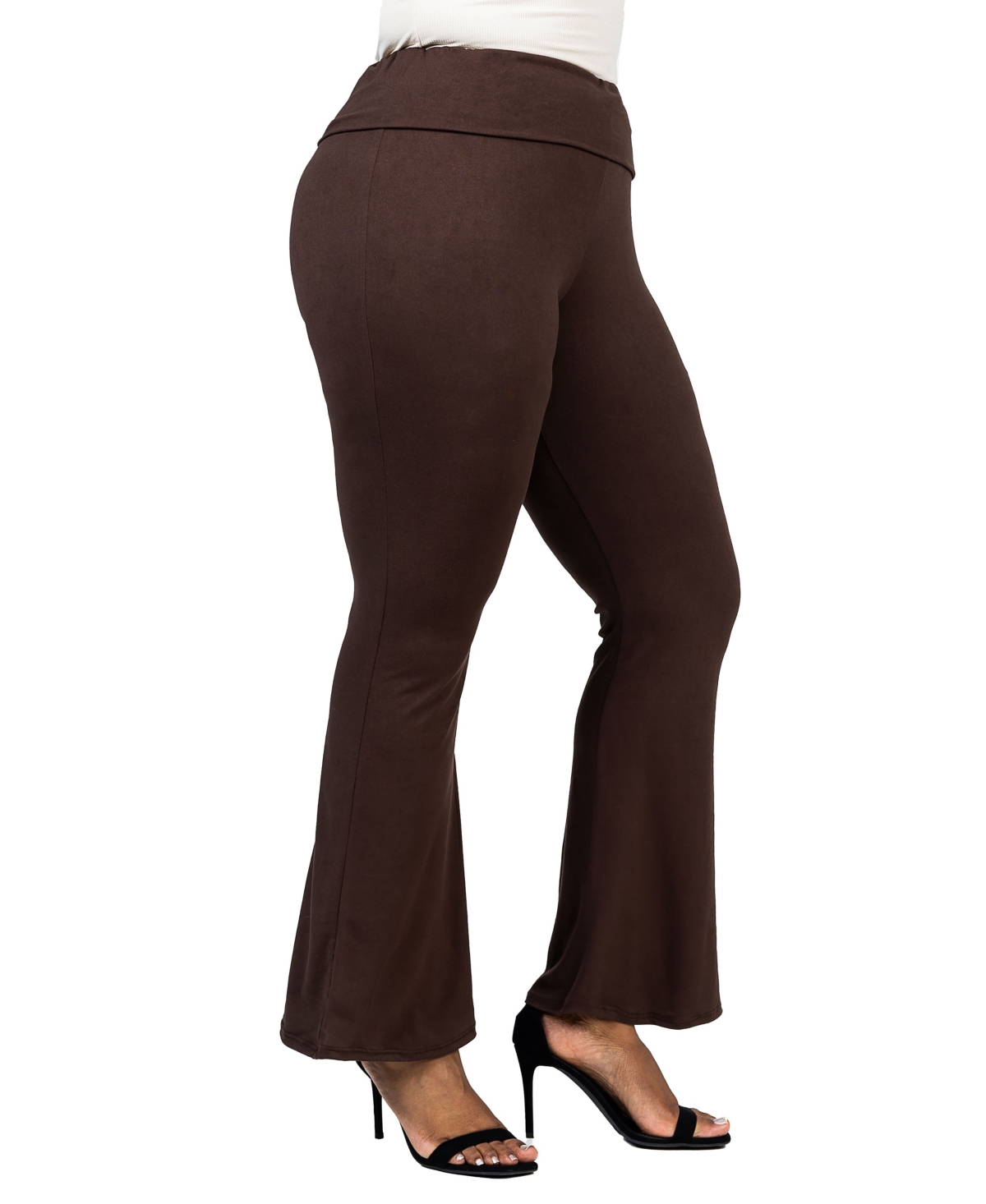 Shop 24seven Comfort Apparel Plus Size Black Bell Bottom Fold Over Waist Sweatpants In Brown