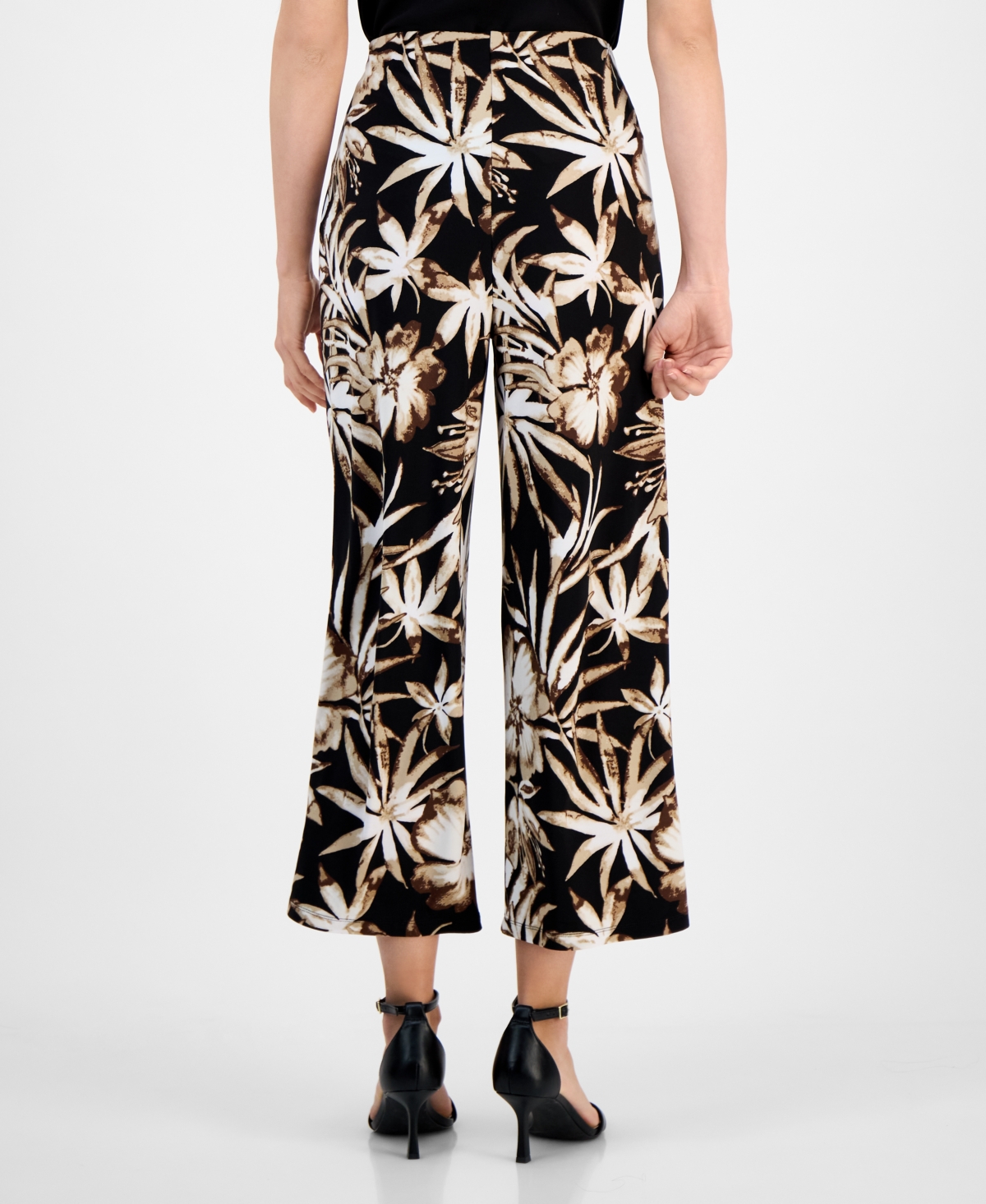 Ak Anne Klein Petite Floral-print Cropped Pull-on Pants
