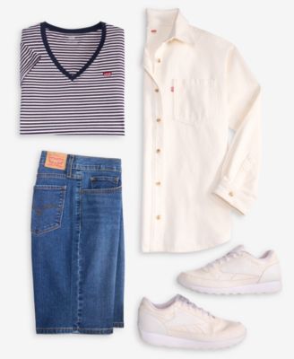 LEVI'S LEVIS WOMENS IRIS BUTTON FRONT OVERSHIRT PERFECT V NECK STRIPED T SHIRT SHAPING BERMUDA SHORTS 
