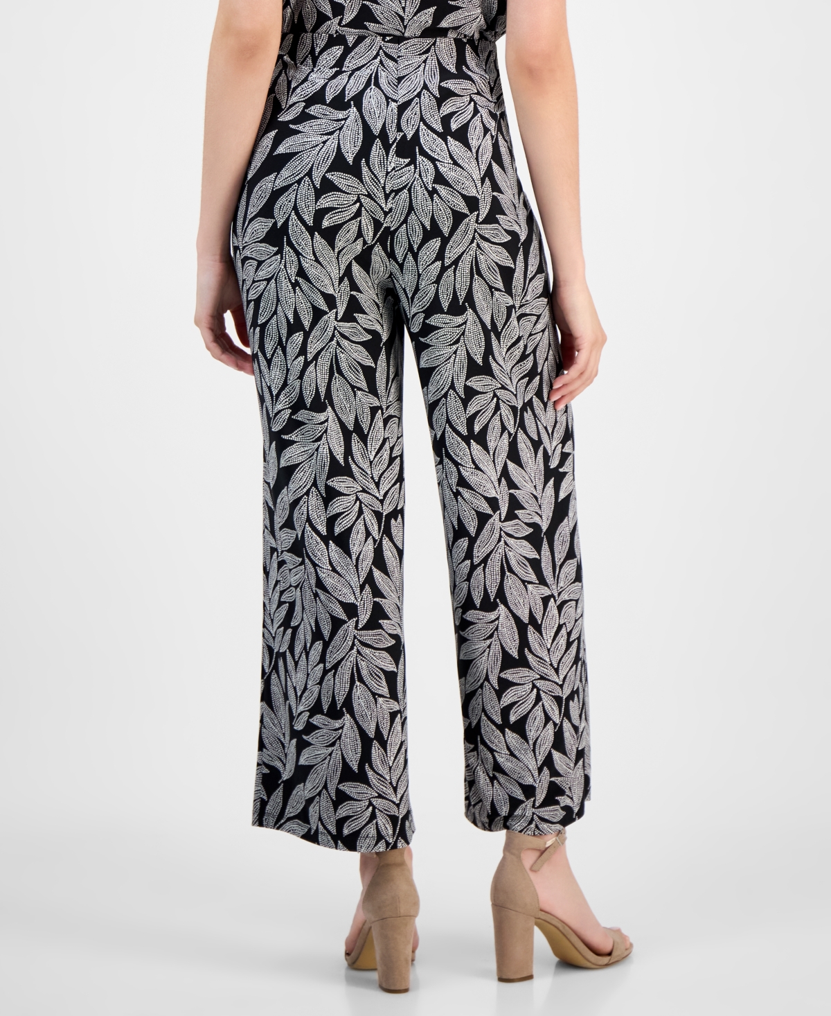 Shop Ak Anne Klein Petite Leaf-print Cropped Wide-leg Pull-on Pants