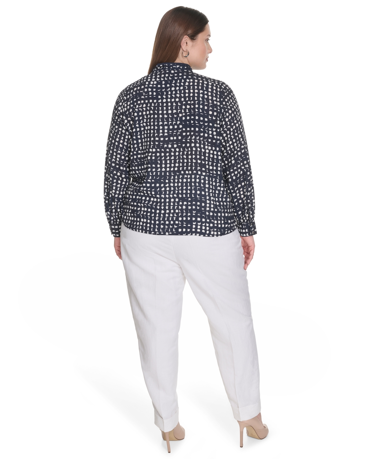 Calvin Klein Plus Size Printed Tie-neck Long-sleeve Blouse