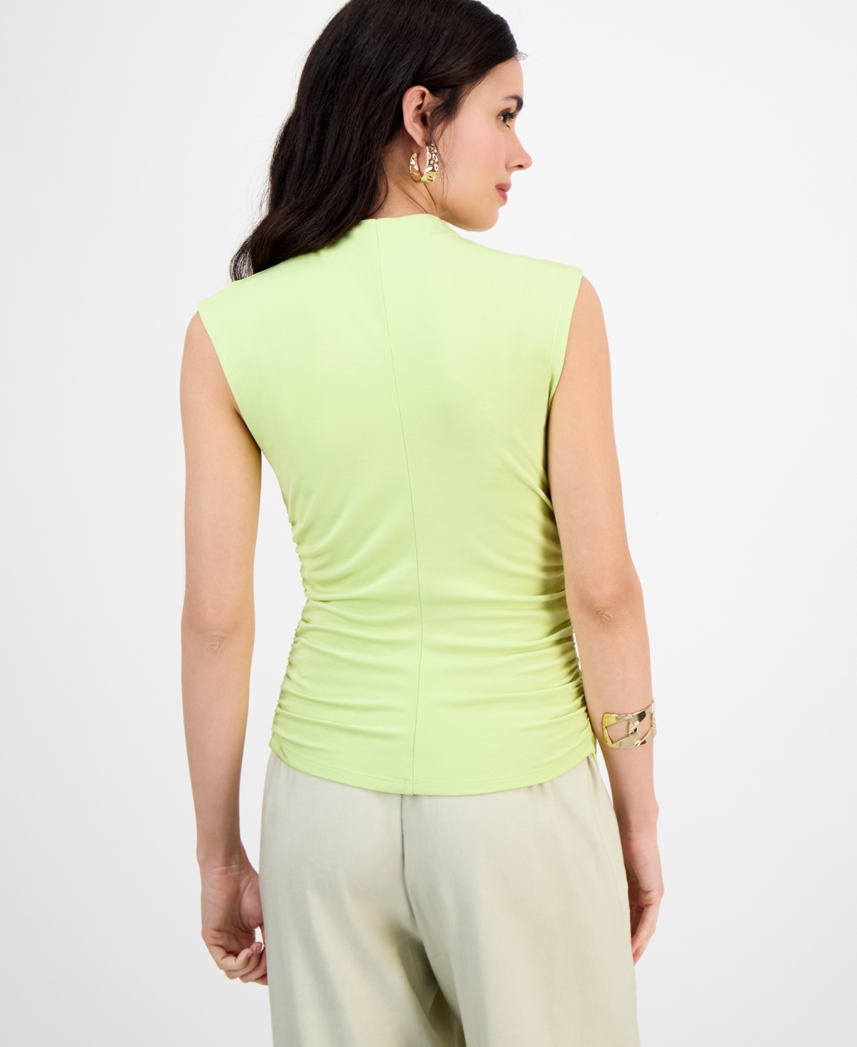 Inc International Concepts Petite High-neck Side-ruched Top, Exclusively At Macy's