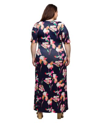 Plus Size Print Elbow Sleeve Casual A-Line Maxi Dress