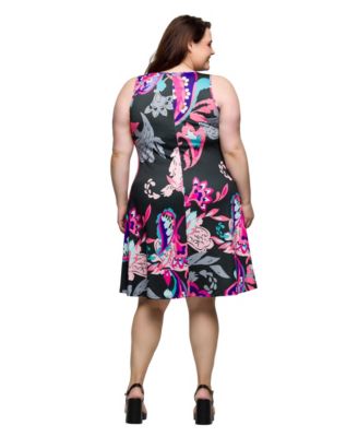 Plus Size Print Sleeveless Knee Length Tank Swing Dress