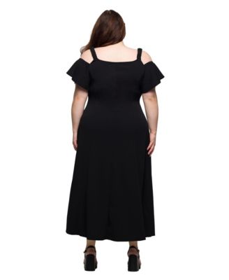Plus Size Cold Shoulder Ruffle Sleeve A-Line Maxi Dress