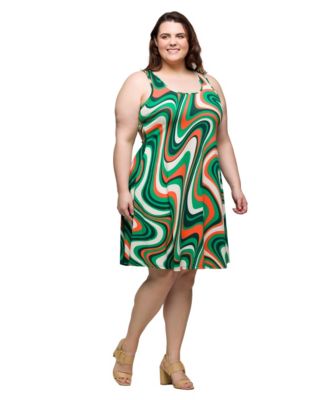 Plus Size Print Sleeveless Knee Length Tank Swing Dress