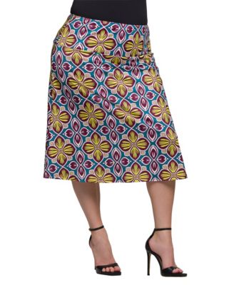Plus Size Print Comfortable Elastic Waist Knee Length Skirt