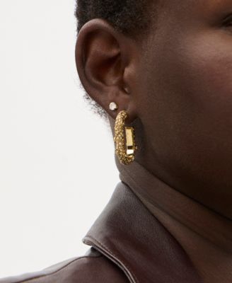 Signature Faux Stone Pav&eacute; Floral Hoop Earrings