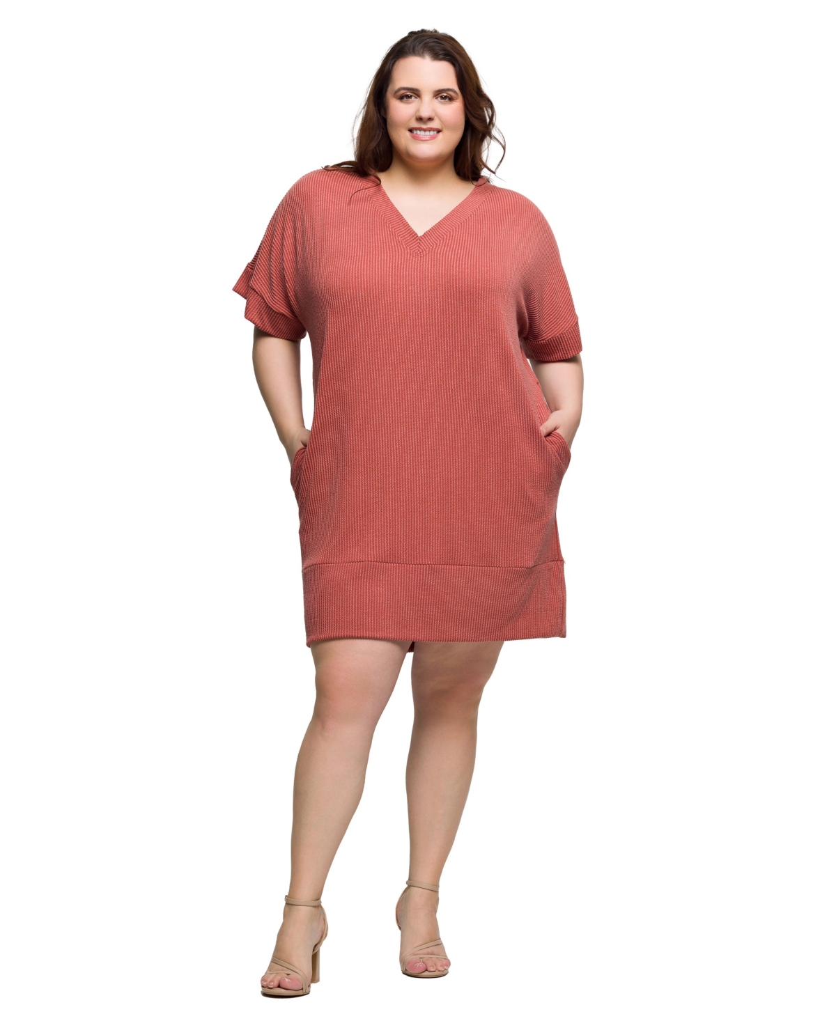 24seven Comfort Apparel Plus Size V-neck Loose Fit Short Sleeve Pocket T Shirt Dress