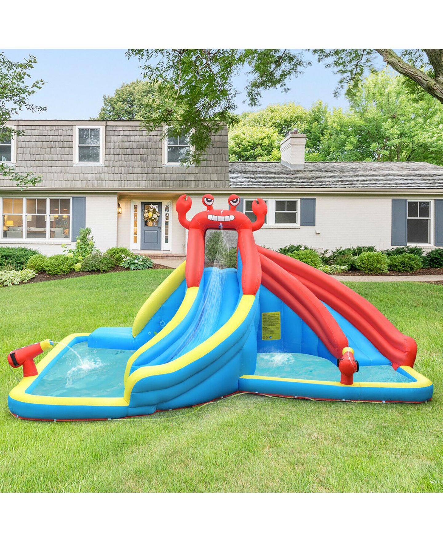 Детская игрушка Costway Inflatable Dual Slide Splash Pool Water Slide Bounce House, 197"L x 157.5"W x 98.5"H, For Up to 5 Children, от 4 лет, цвет: Синий — фото 5