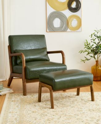 2-Pc. Leatherette Mid-century Modern Hunter Accent Stool and Chair