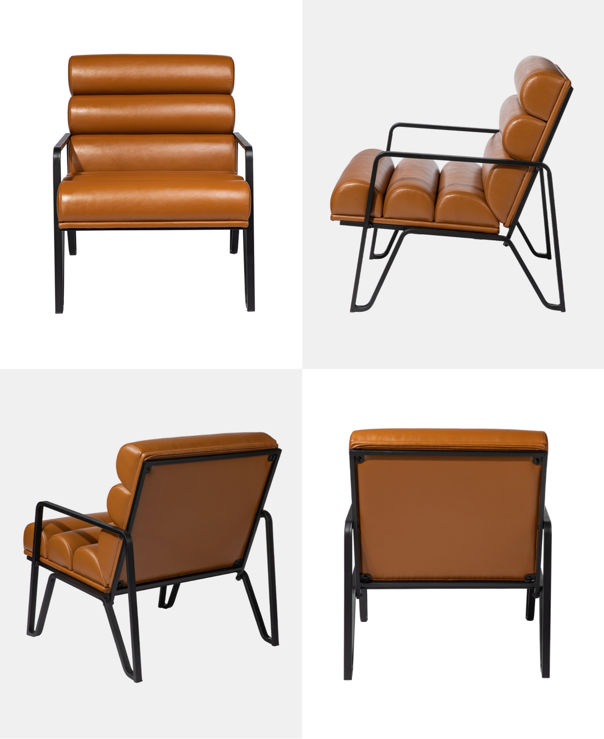 Glitzhome Set Of 2 Leatherette Modern Wavy Accent Armchair In Coffee Bea