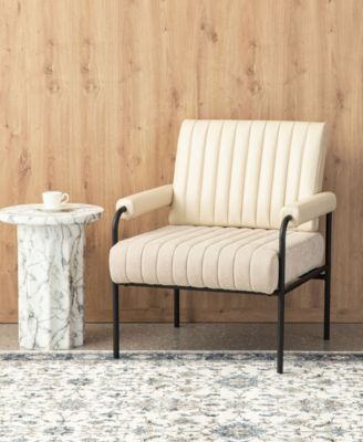 34" Leatherette Mid-Century Modern and Fabric Combination Armchair