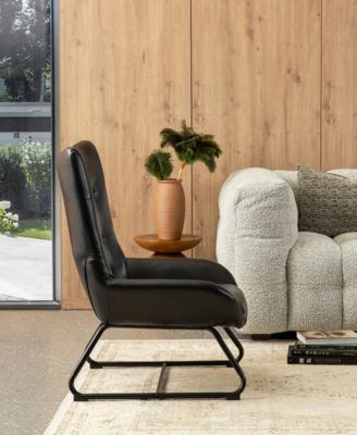 35.75" Leatherette Mid-Century Modern Wingback Accent Chair