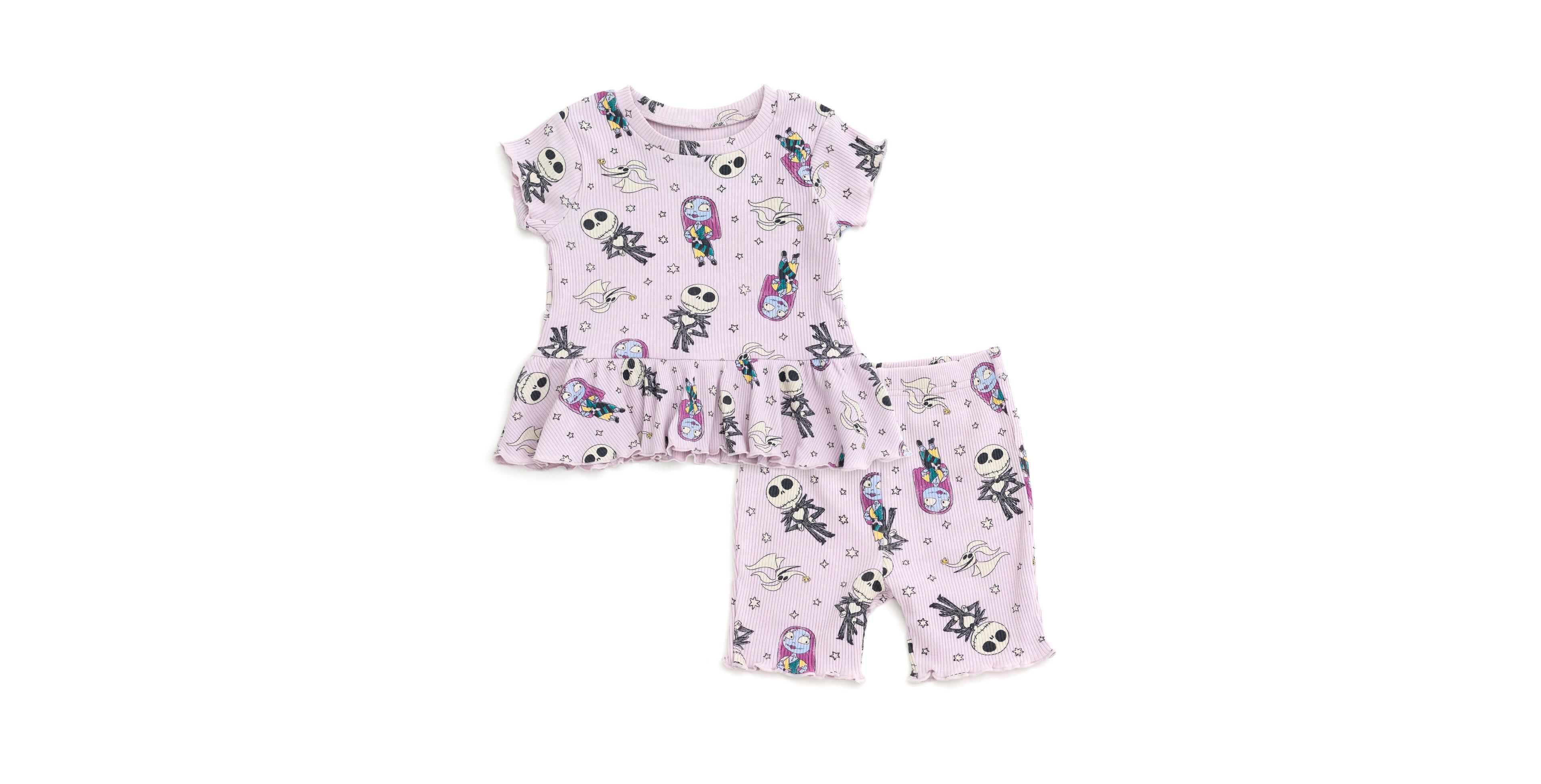 Nightmare Before Christmas Baby Girls Disney Winnie the Pooh Minnie Mouse Lilo & Stitch Peplum T-Shirt and Bike Shorts Outfit Set Newborn to