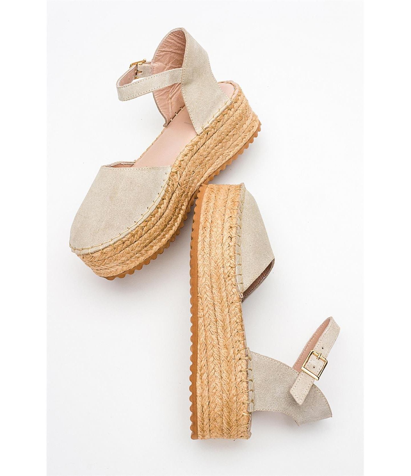 Женские сандалии Forever & Always Shoes Viba Leather Esprarille Platform Wedge, цвет: Бежевый замшевый кожаный — фото 5