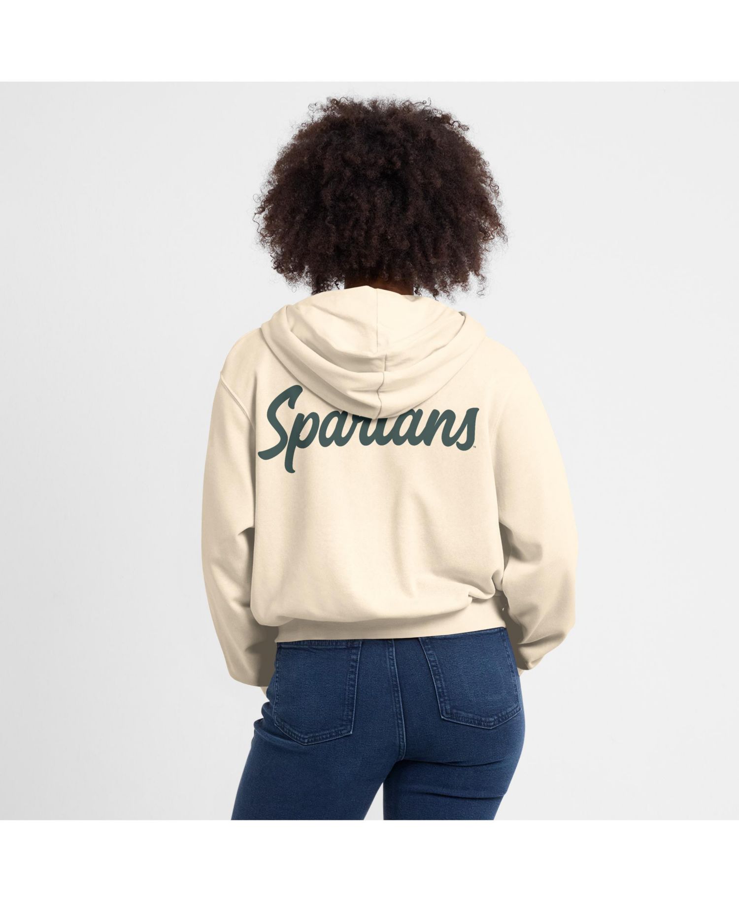 Women's Cream Michigan State Spartans Chill Midi Full-Zip Hoodie