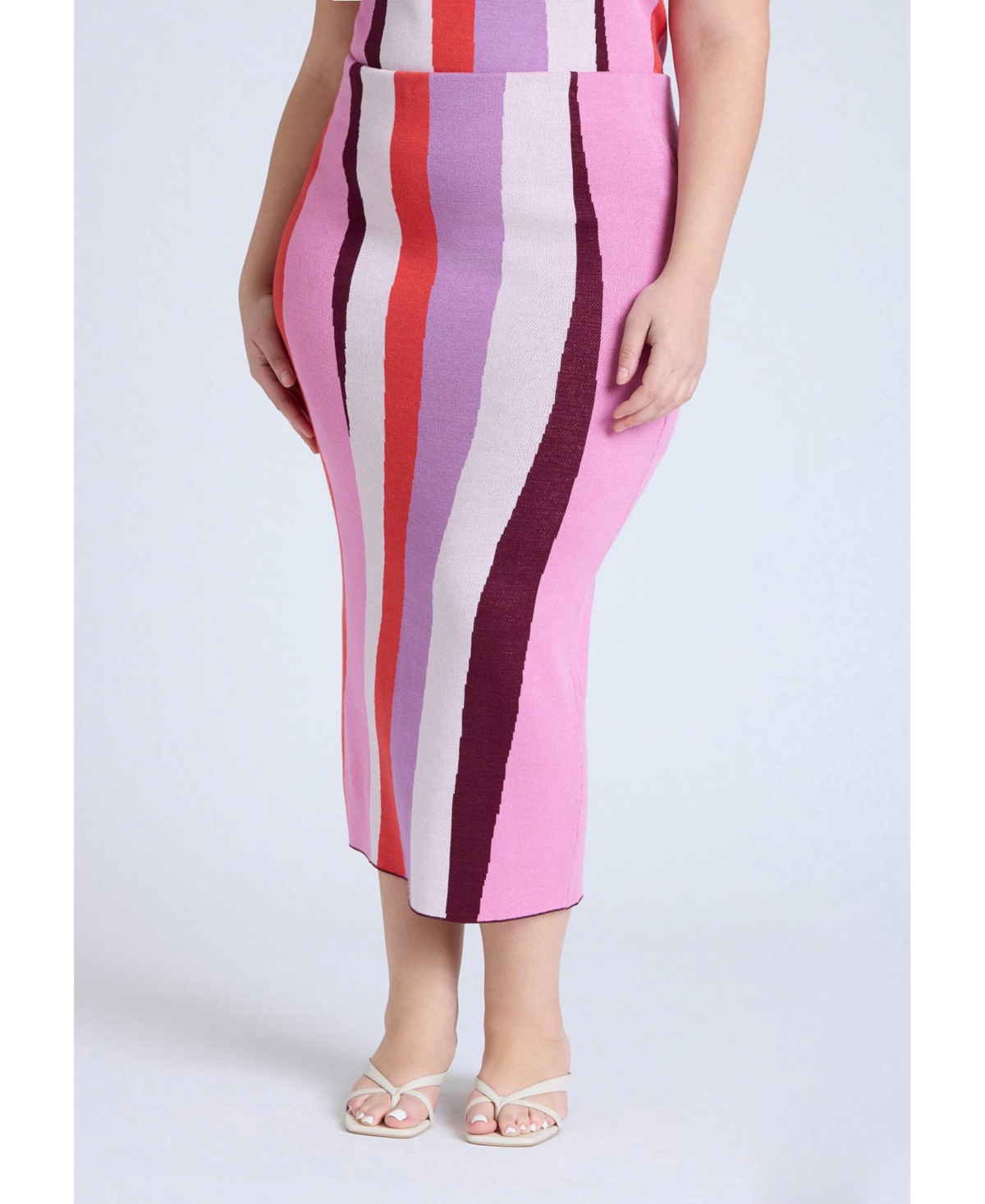 Plus Size Intarsia Column Skirt - Lavender tomato wave